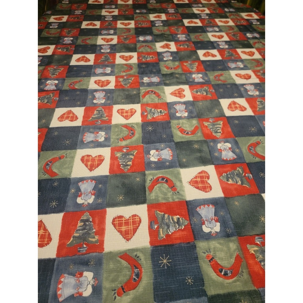 Christmas Oblong Tablecloth Patchwork Country Angel Partridge Tree Heart B6